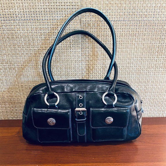 Hype Handbags - 🌟HP🌟NWOT Hype Black & Blue Leather Moto Satchel Bag